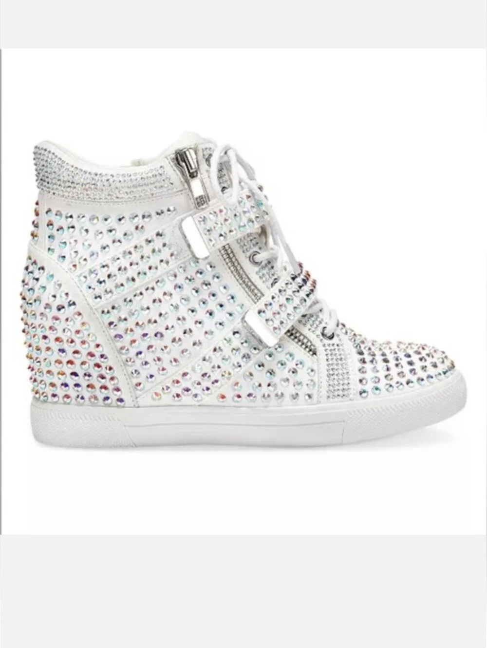 🤍 INC White Rhinestone Bridal Wedge Sneaker, Size 8 (Brand New)